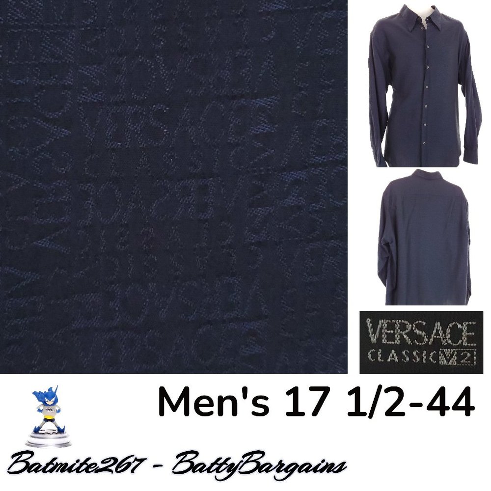17 1/2 XL VTG VERCACE V2 ALL Over Print Mens Shirt
